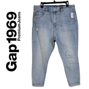 NWT Gap Denim Distressed True Skinny Jeans Light Wash SZ: 16/33 Petite